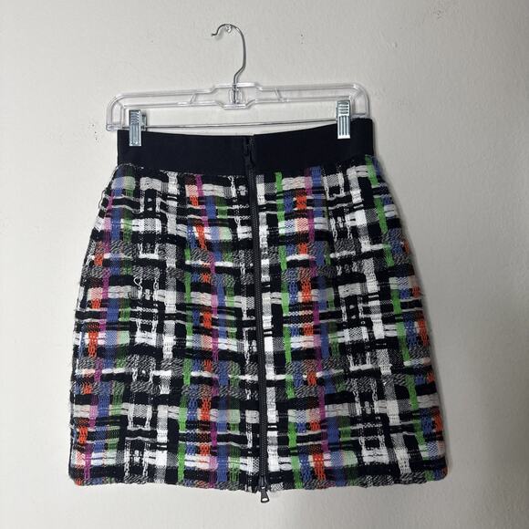 Milly $125 London Tweed Wool Mini Skirt Zipback Elastic Waist Glam Chic Preppy - Picture 5 of 10